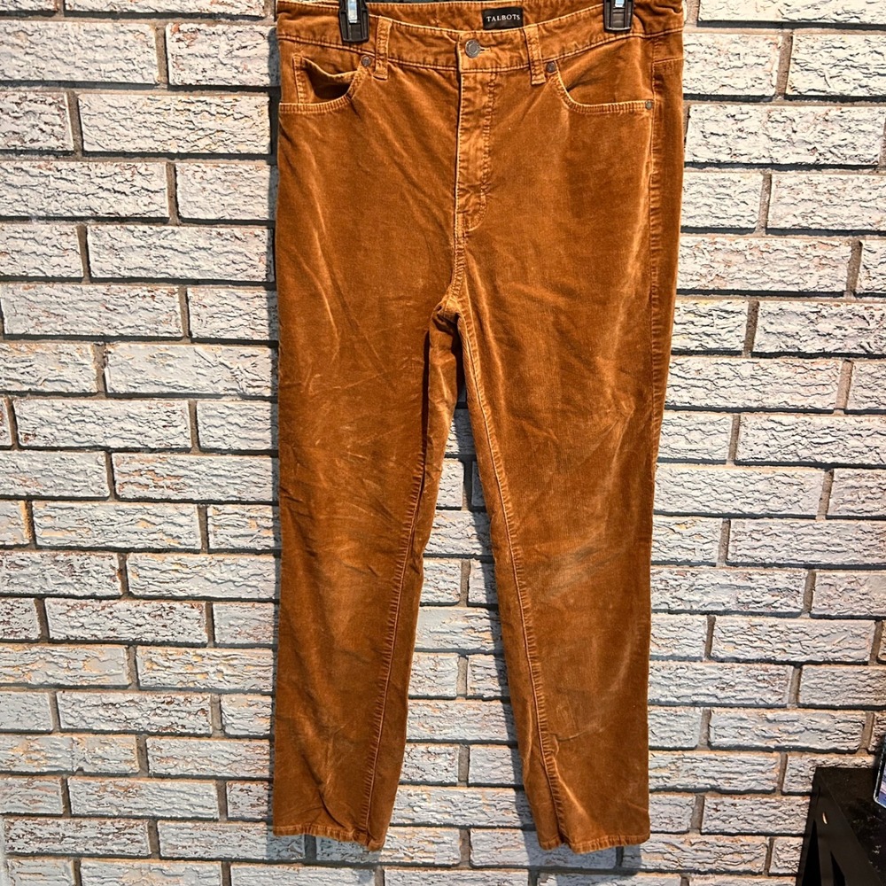 Talbots Womens Cognac Brown Corduroy Straight Leg Pants Size 10 32x29